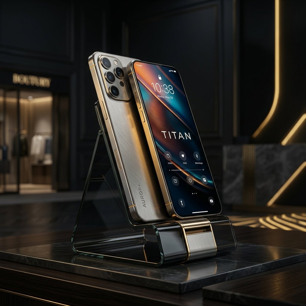 Apple iPhone 17 Pro mockup render on a luxury stage