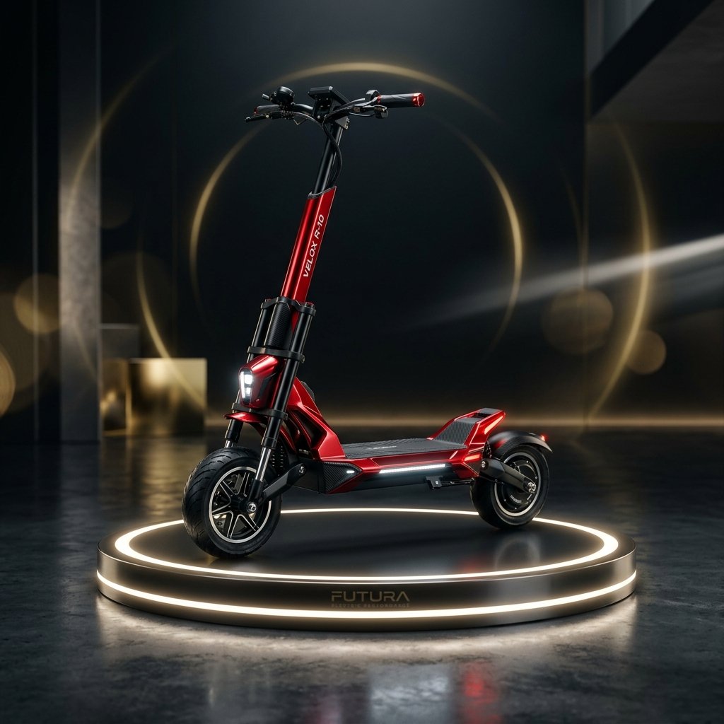 Futuristic electric scooter in metallic red finish